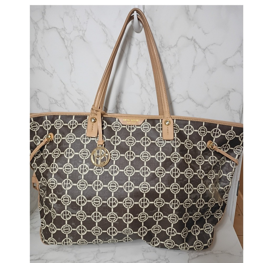 HENRI BENDEL Rare Vintage Signature Monogram Coated Canvas Tote Bag